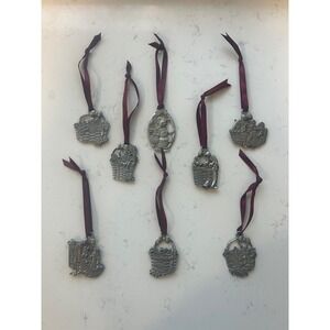 Longaberger Pewter Christmas Ornaments Lot of 8 Vintage